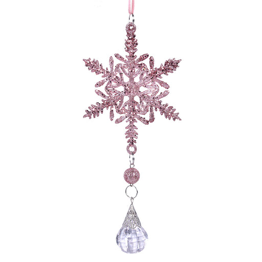 Ronis Snowflake with Crystal Tree Ornament 10cm Pink Glitter