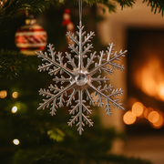 Silver snowflake tree ornament, 14.3cm plastic Christmas decoration