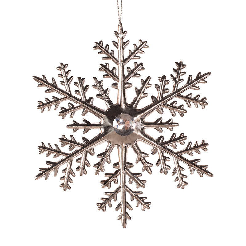 Silver snowflake tree ornament, 14.3cm plastic Christmas decoration