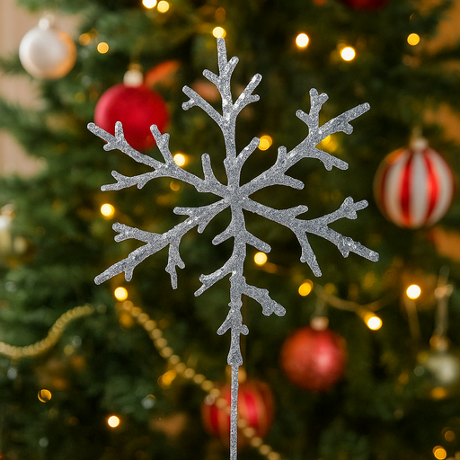 Snowflake stem 55cm silver – sparkling Christmas decorative pick