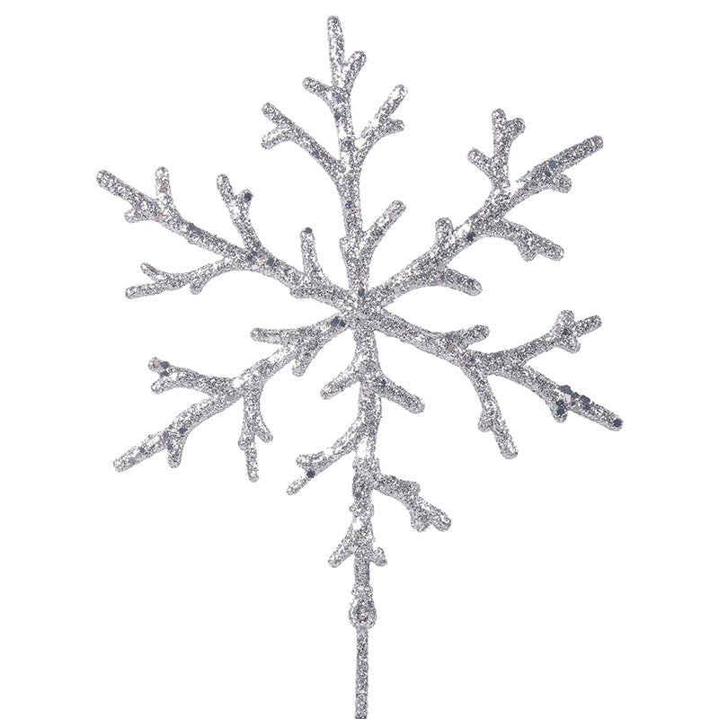 Snowflake stem 55cm silver – sparkling Christmas decorative pick
