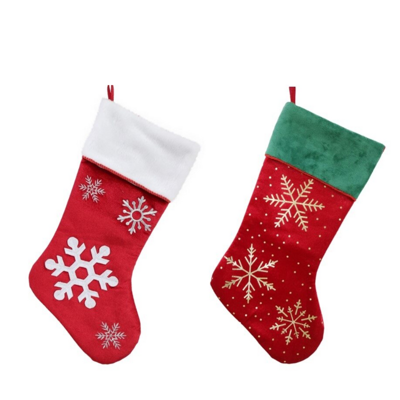 Ronis Snowflake Stocking With Embroidery/Foil 53cm Assorted