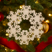 White iridescent acrylic snowflake wreath ornament, 12.6cm, for Christmas tree décor