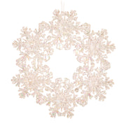 White iridescent acrylic snowflake wreath ornament, 12.6cm, for Christmas tree décor