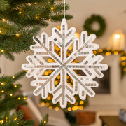 White snowflake ornament with mirror details and glitter, 25cm polyfoam Christmas decoration