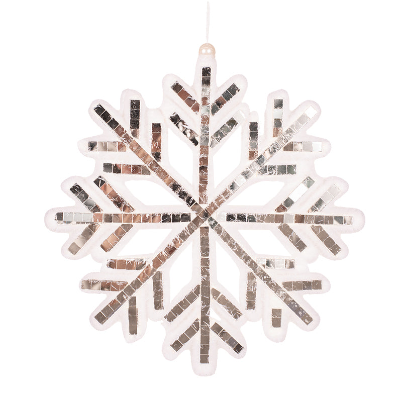 White snowflake ornament with mirror details and glitter, 25cm polyfoam Christmas decoration