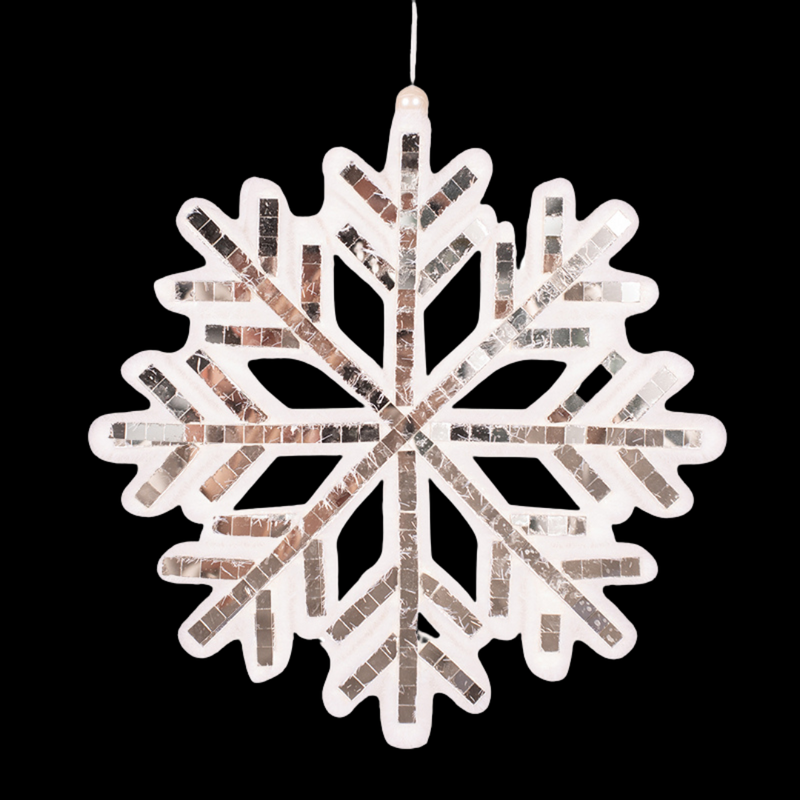 White snowflake ornament with mirror details and glitter, 25cm polyfoam Christmas decoration