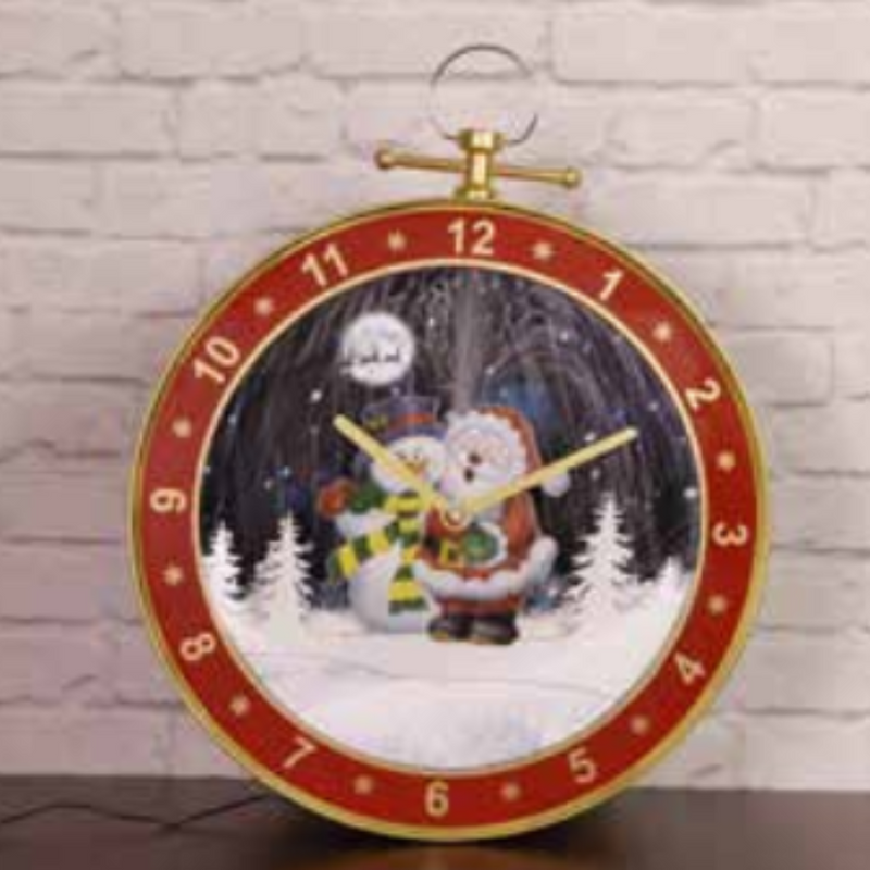 Ronis Snowing Musical Clock 53cm Red