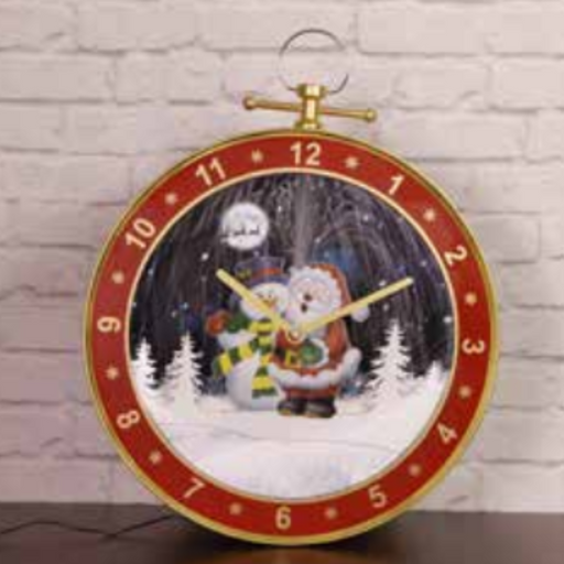 Ronis Snowing Musical Clock 53cm Red