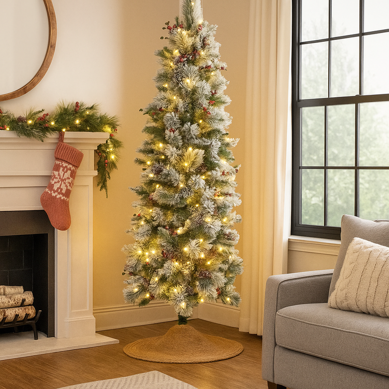 Snowy Bedford 7.5ft Pre-Lit Christmas Tree – Realistic Snow-Covered Pine with LED Lights