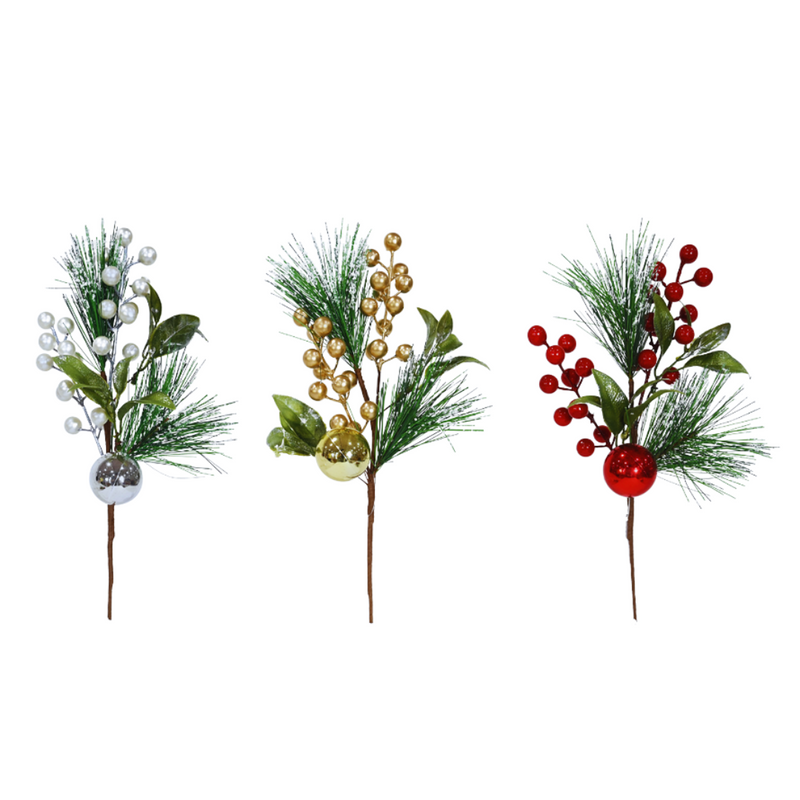 Assorted snowy pine berry bauble for Christmas tree and décor
