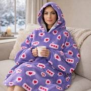Ladies printed Snuggy Sherpa hoodie featuring ultra-soft sherpa fleece for warm, cosy comfort during cold winter days and nights. – thumbnail