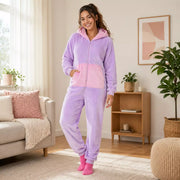 Unisex Snuggy Sherpa onesie in assorted designs, featuring ultra-soft sherpa fleece for warm, cosy comfort during cold days and nights. – thumbnail