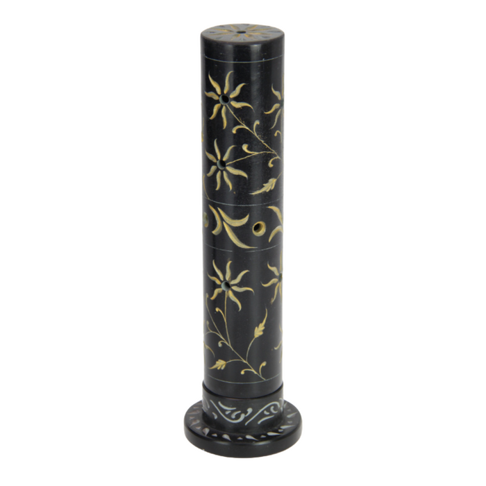Ronis Soapstone Incense Tower 27cm Black/Gold 2 Asstd