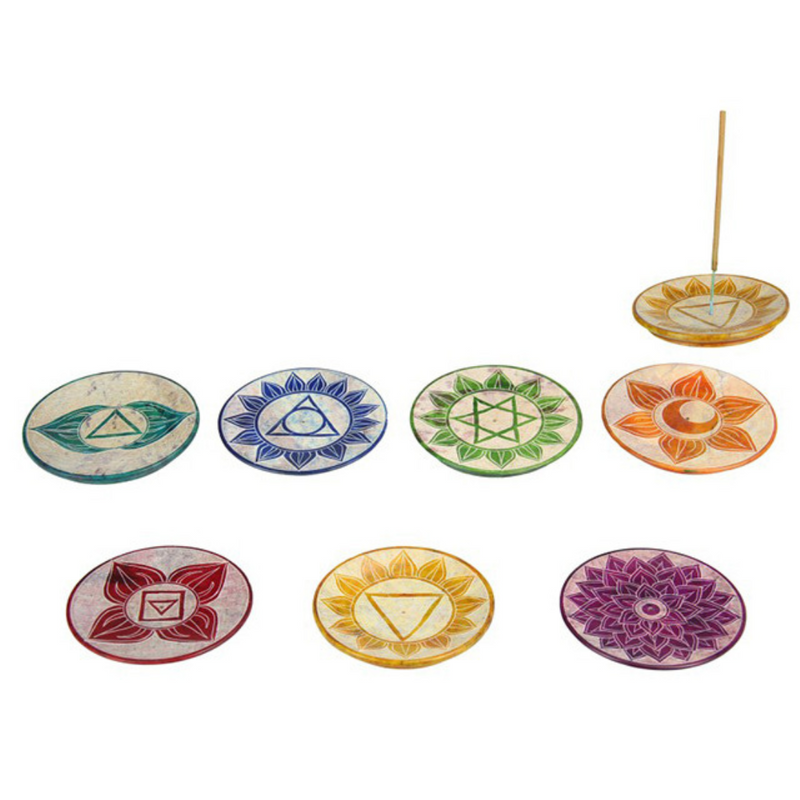 Ronis Soapstone 7 Chakra Round Incense Holder 8cm Assorted
