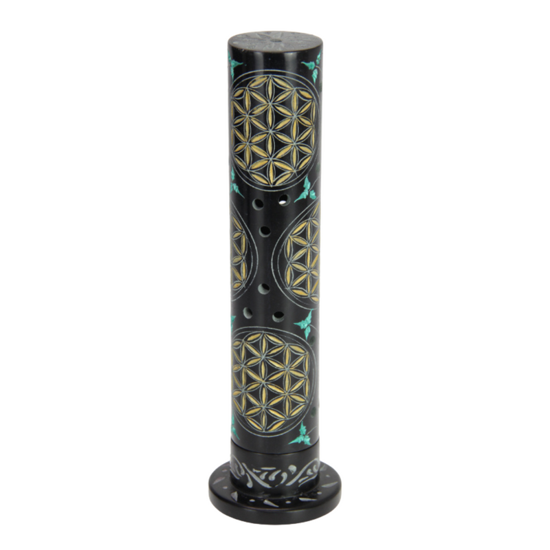 Soapstone Incense Tower 27cm Black/Gold Assorted