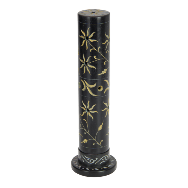 Soapstone Incense Tower 27cm Black/Gold Assorted