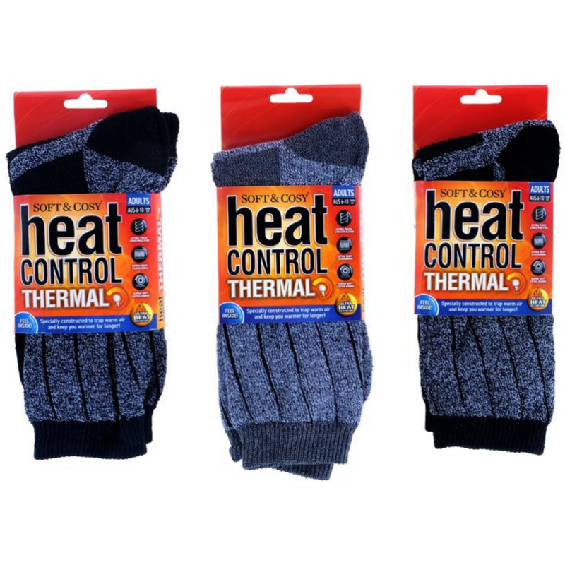 Socks Mens Heat Control Thermal Knit Crew Cut Black, Navy & Grey