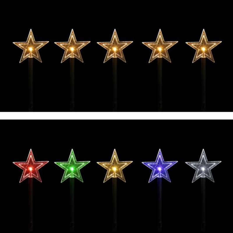 Solar LED star path lights 5 pack assorted for garden walkway