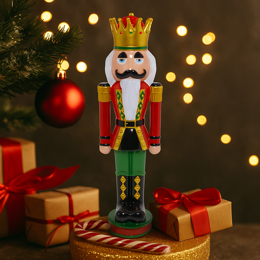 30.5cm red nutcracker soldier figurine wearing a gold crown – classic Christmas decoration