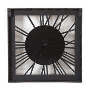 Square gold and silver wall clock with exposed gears and Roman numerals, 80x80cm