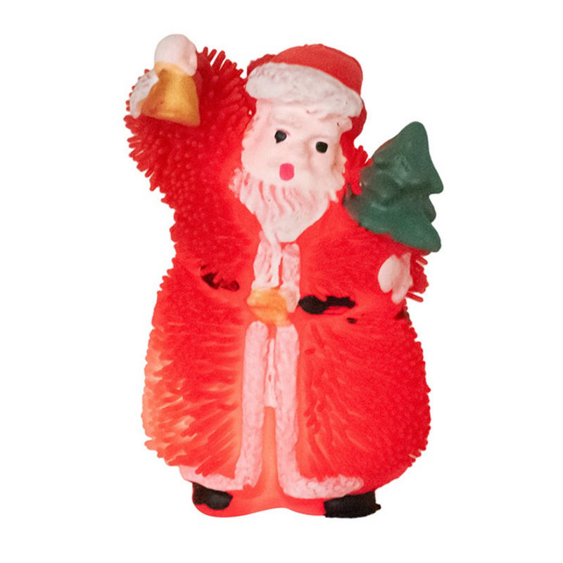 Squishy light-up Santa toy in red and white outfit, glowing when squeezed, perfect for festive fun