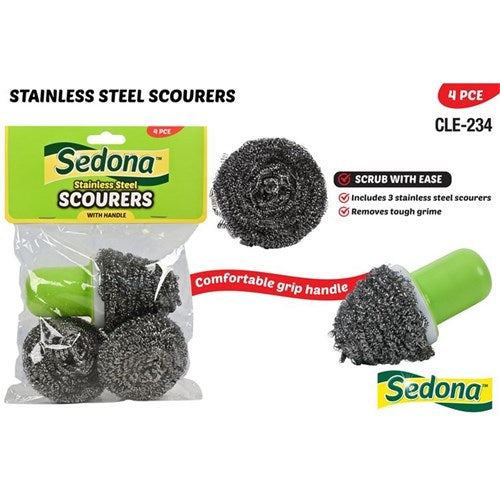 Stainless Steel Scourer with Handle – heavy-duty kitchen scrubber for pots, pans, and grills