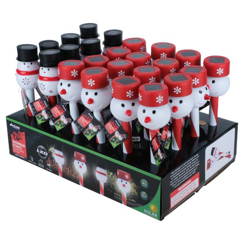 Ronis Stake Light Solar Candy Cane Snowman 1 LED 36cm Cool White 2 Asstd