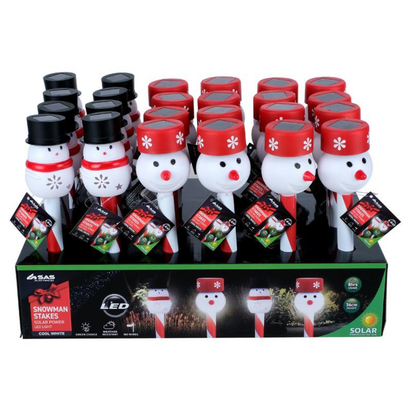Ronis Stake Light Solar Candy Cane Snowman 1 LED 36cm Cool White Assorted