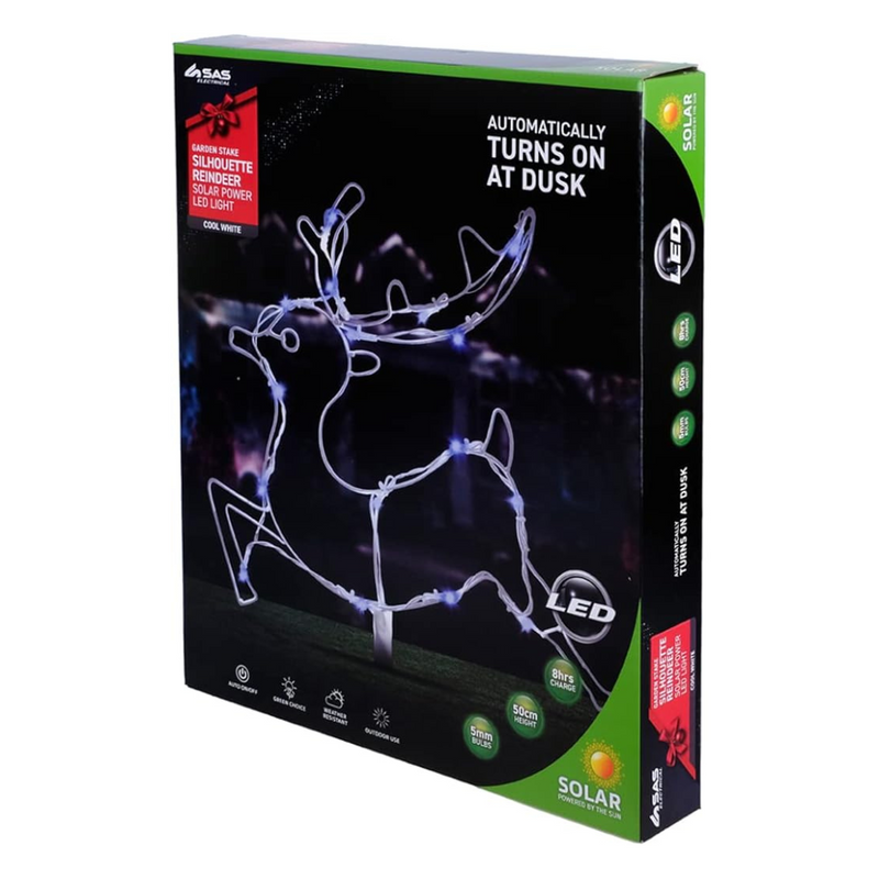 Ronis Stake Light Solar Silhouette Reindeer 16 LED 47x39cm 190cm Lead Cool White
