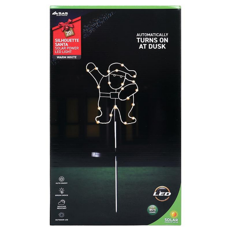 Ronis Stake Light Solar Silhouette Santa 20 LED 20x25x70cm Warm White 1 Function