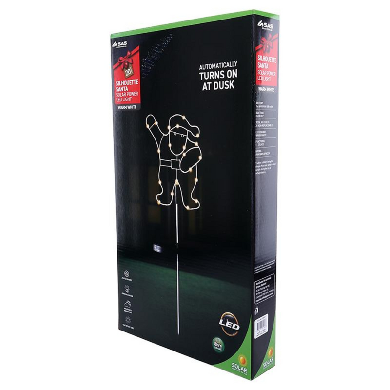 Ronis Stake Light Solar Silhouette Santa 20 LED 20x25x70cm Warm White 1 Function