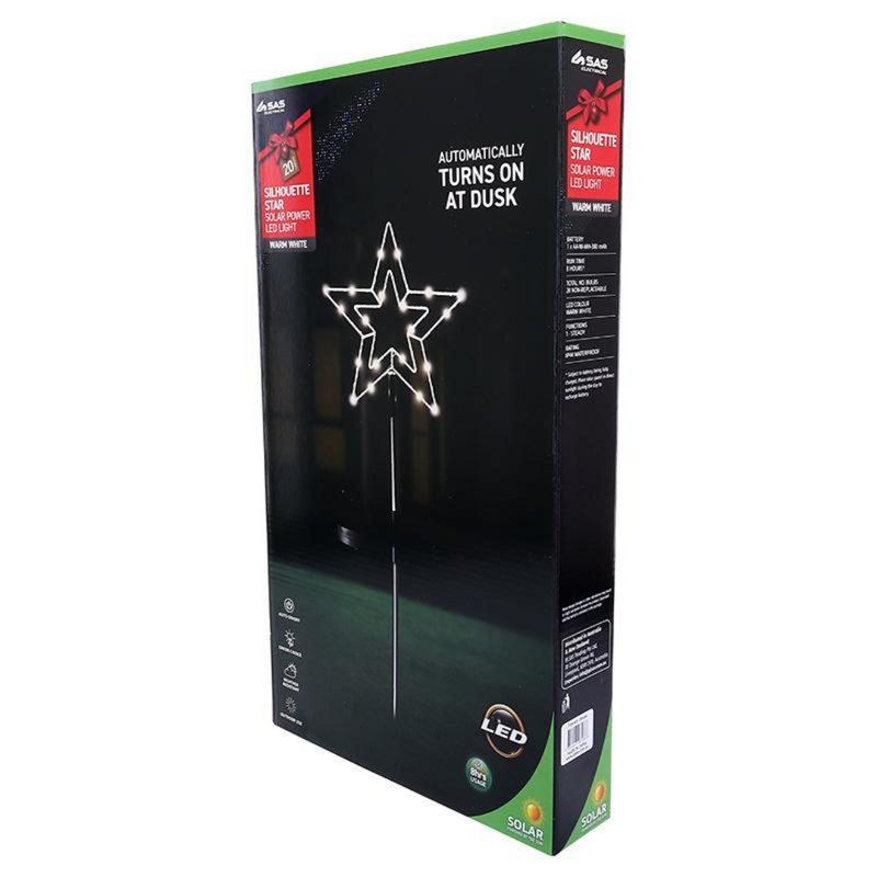 Ronis Stake Light Solar Silhouette Star 20 LED 22x22x70cm Warm White 1 Function