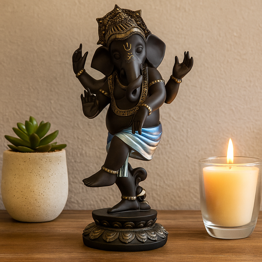 Standing Dancing Ganesh Blue Finish 32cm decorative statue