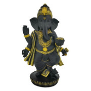 Standing Ganesh statue 28cm in black with gold accents, spiritual home décor