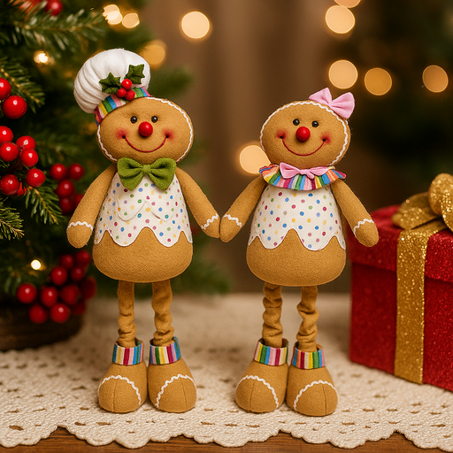 63.5cm Assorted Standing His & Hers Gingerbread decorations with festive outfits for Christmas display