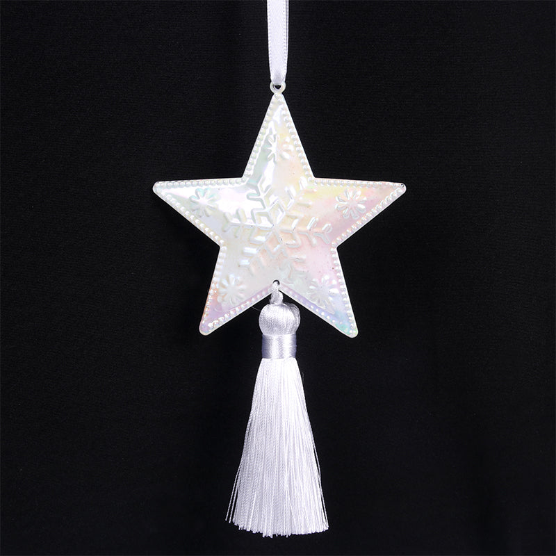 Ronis Star with White Tassel Metal Tree Ornament 8cm