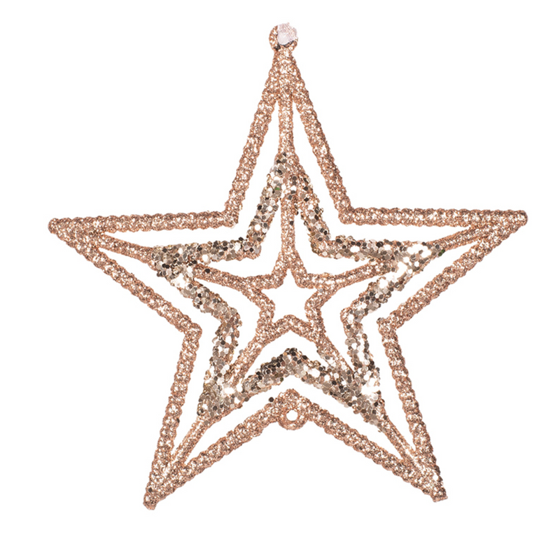 Star Tree Ornament 10cm Pink with Champagne Glitter Christmas Decoration