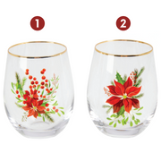 Ronis Stemless Wine Glass Poinsettia 550ml 2 Asstd