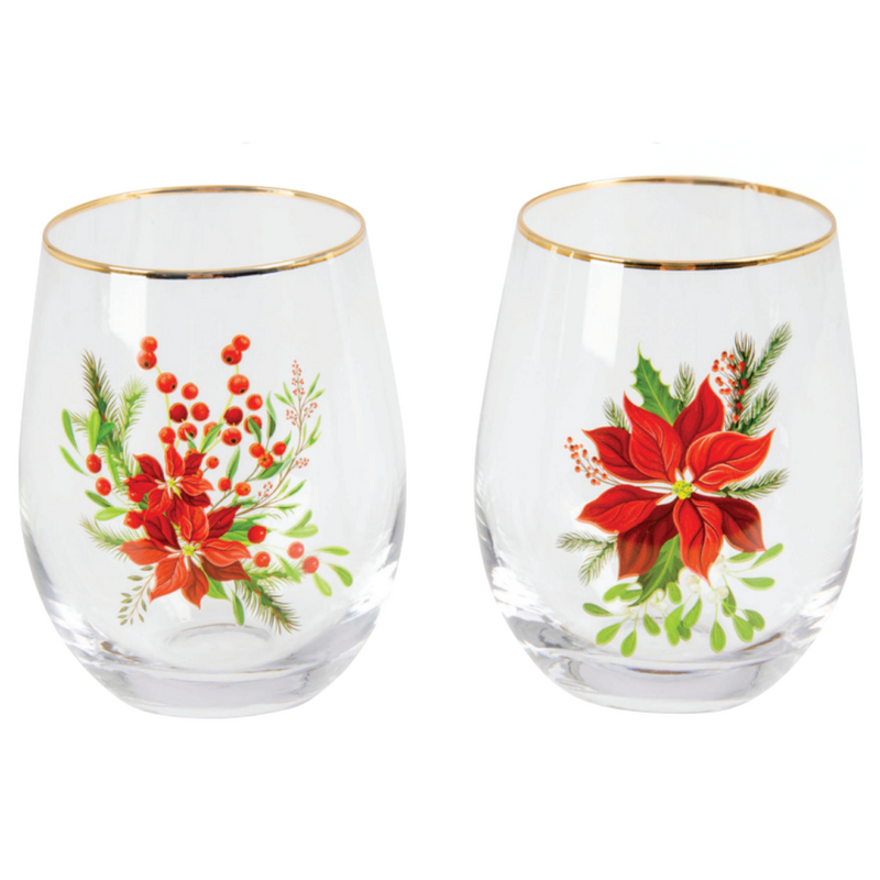 Ronis Stemless Wine Glass Poinsettia 550ml 2 Asstd