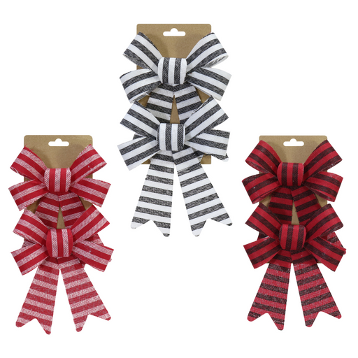 Ronis Striped Christmas Bow 14x20cm 2pk Assorted