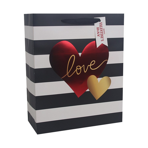 Ronis Striped Heart Gift Bag Large 26x32x12cm