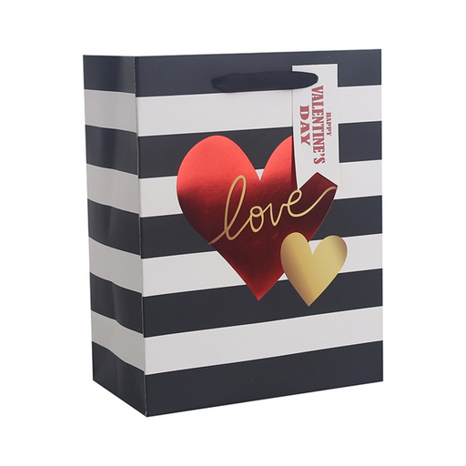Ronis Striped Heart Gift Bag Medium 18x23x10cm