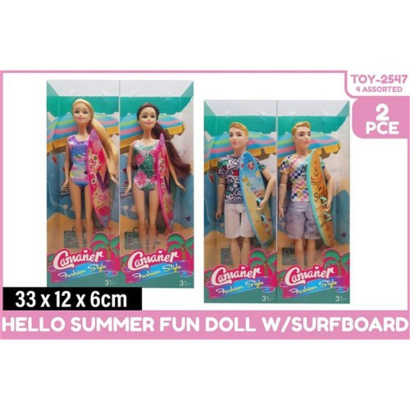 Ronis Summer Fun Doll with Surf Board 2pc 4 Asstd