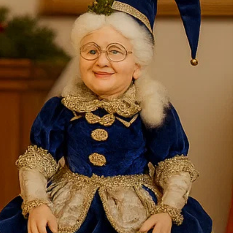 Mrs. Claus Blue Gold Sitting 70cm