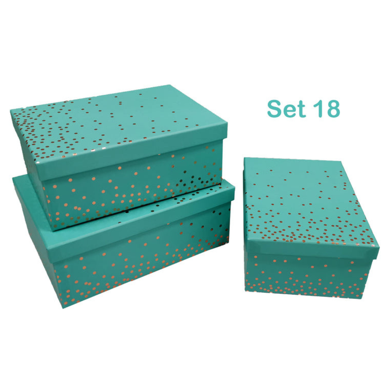 TIFFANY GREEN GIFT BOX FOILED W ROSE GOLD DS SET OF 18