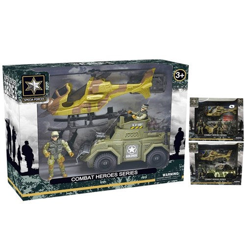 13-17 piece combat hero soldier set with vehicle