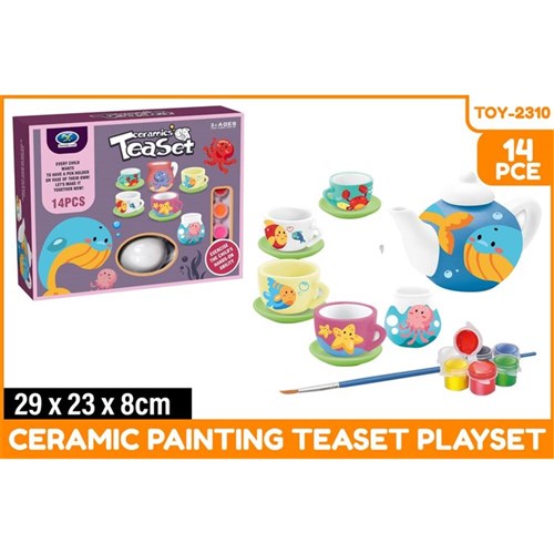 14-piece Ceramic Painting Teaset Playset