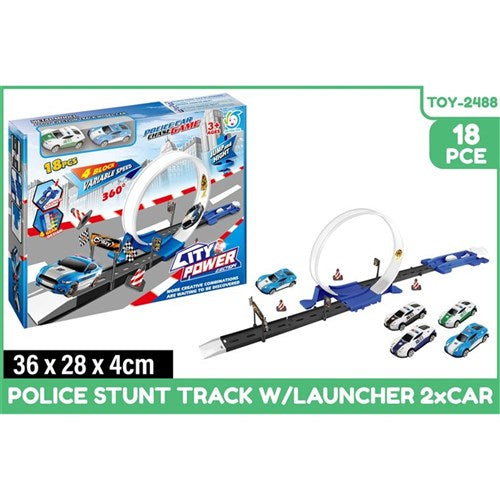 18-piece police stunt track set with 2 cars