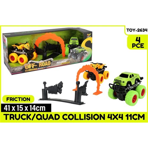 4-piece 11cm friction-powered truck and quad set
